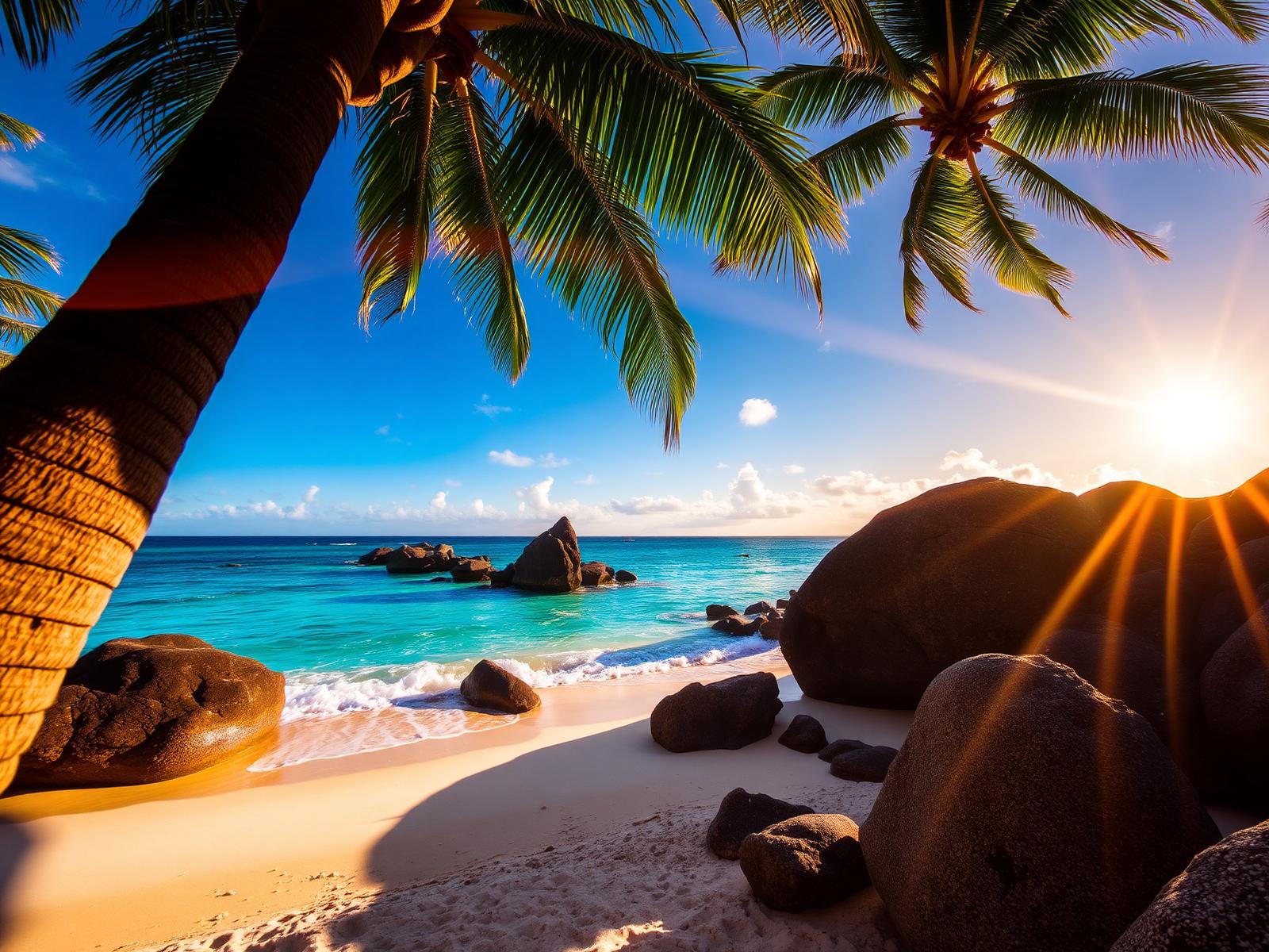 Seychelles beach and ocean backdrop for Marketing Hub social media and video production
